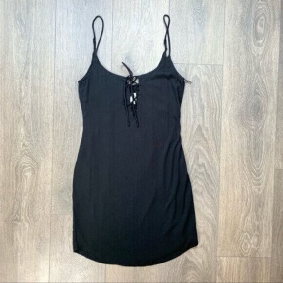 REVOLVE Privacy Please Women's Dress Lace Up Mini Ribbed knit Black Size M NWT - Picture 7 of 16